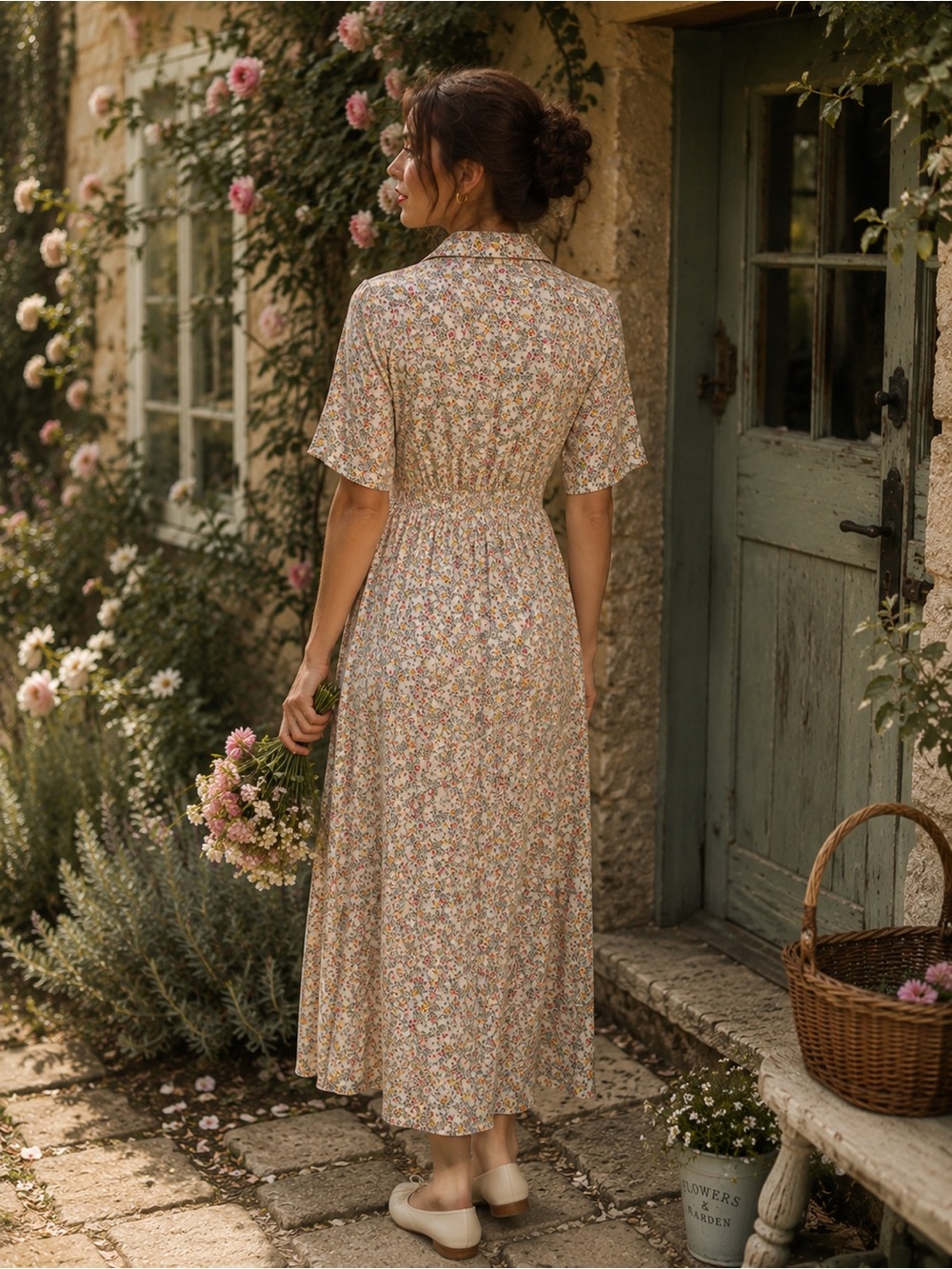 Zara Floral Maxi Dress in Cream and Pink - Picture 2 of 5